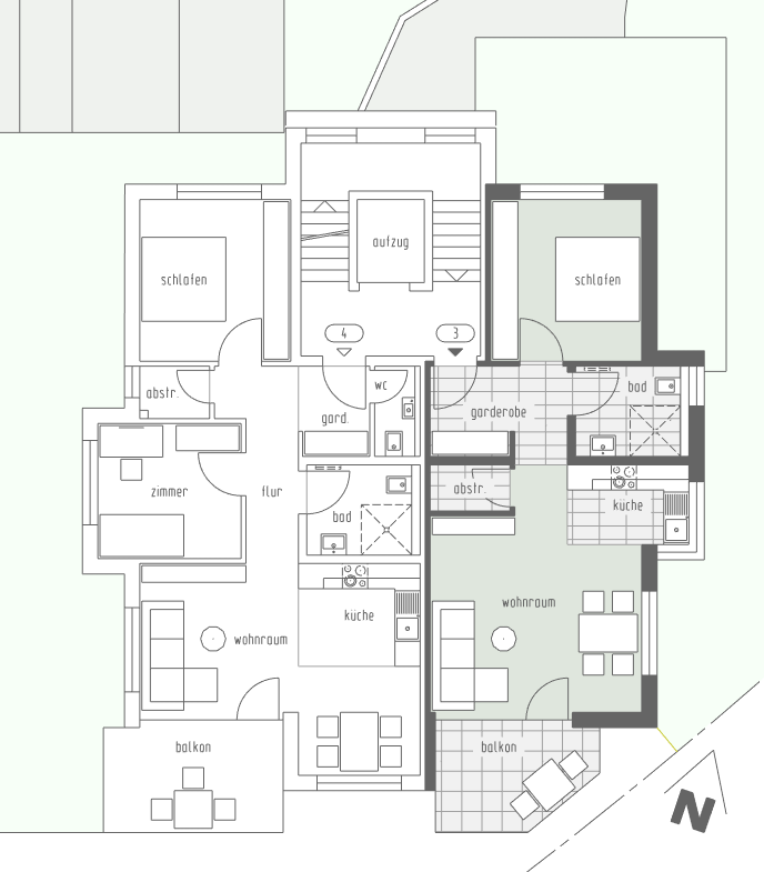 Grundriss Wohnung 3, 1. Obergeschoss, 60 m², 2 Zimmer, Mehrfamilienhaus Hohbuch