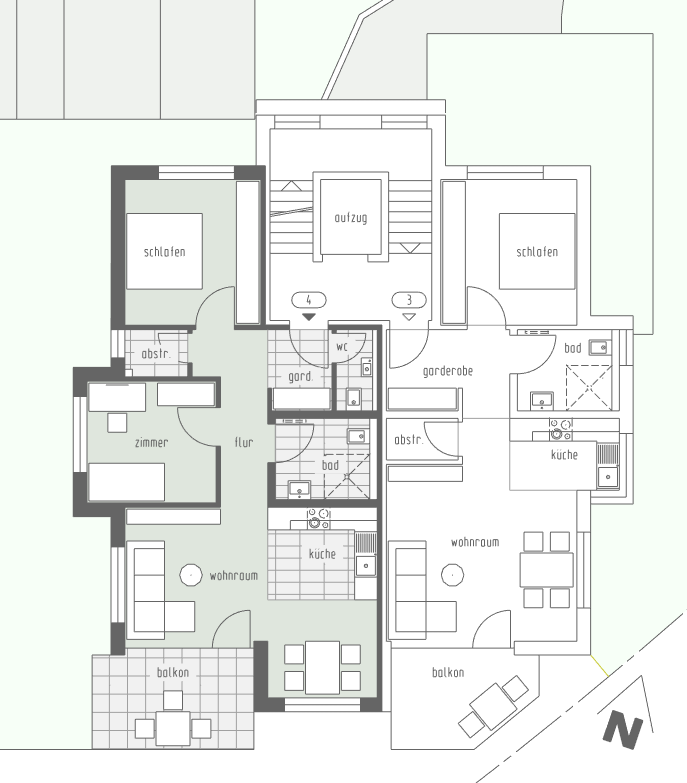Grundriss Wohnung 4, 1. Obergeschoss, 76 m², 3 Zimmer, Mehrfamilienhaus Hohbuch