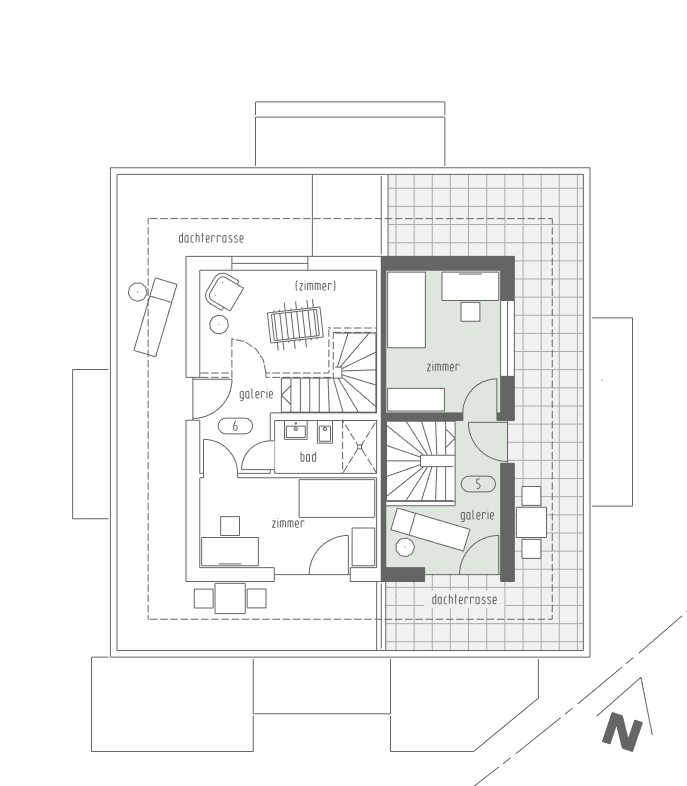 Grundriss Wohnung 5, Dachgeschoss mit Dachterrasse
