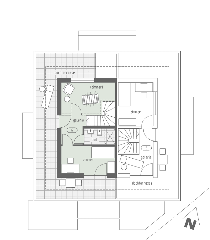 Grundriss Wohnung 6, Dachgeschoss mit Dachterrasse